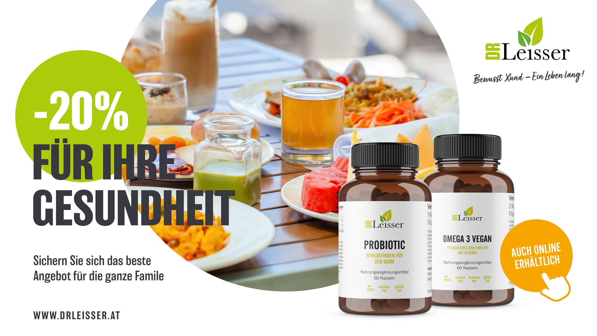 August Aktion mit 20% Rabatt auf Probiotic und Omega 3 Vegan